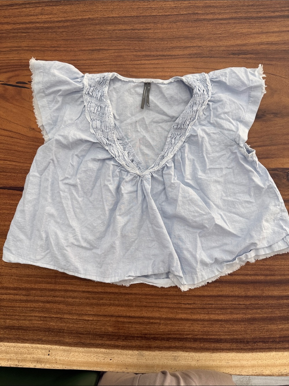 Anthropologie Pale Blue Ruffle V-Neck Crop Top
